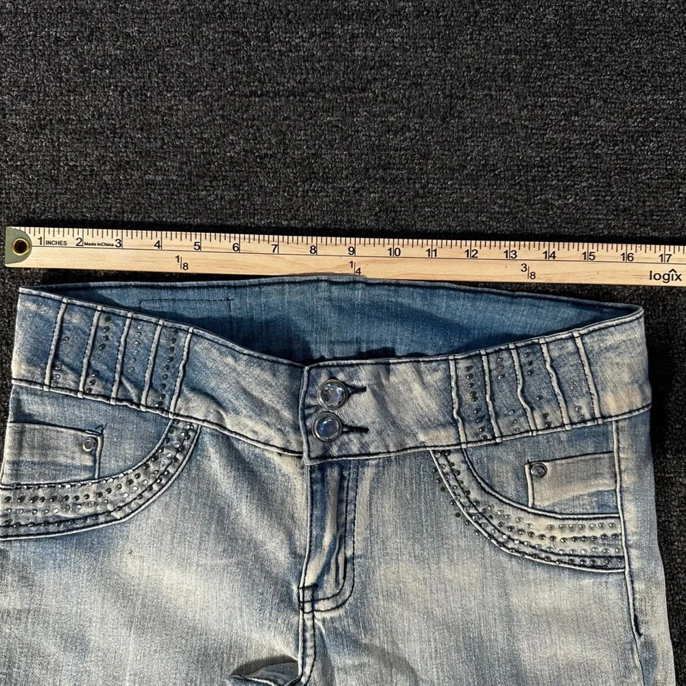 Sky Jeans Slim Denim Womens 11 Light Blue Good Rhinestone Studded Y2K McBling